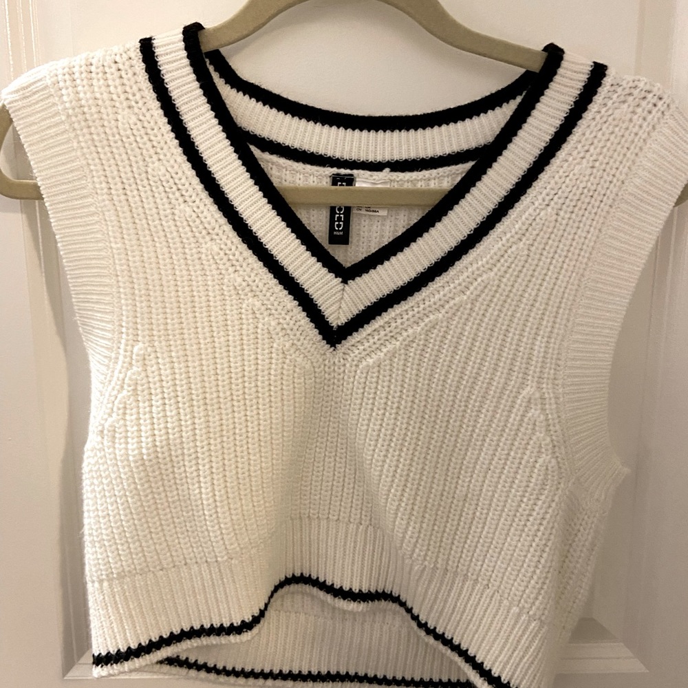 H&M Sweater Vest S Cream Navy crop